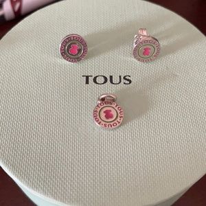 Tous silver pendant and earrings set pink
